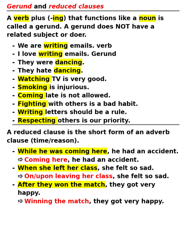 Gerund and Reduced Clauses | PDF