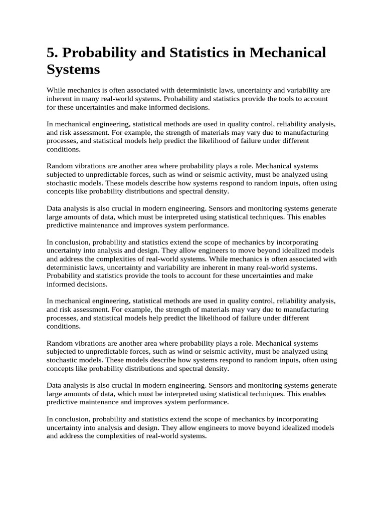 Probability and Statistics in Mechanical Systems | PDF
