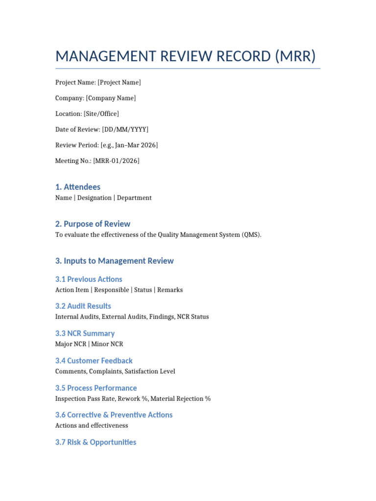 Management Review Record | PDF