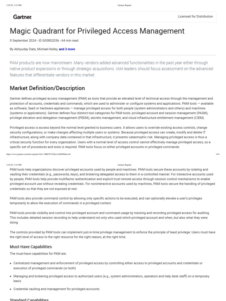Gartner Magic Quadrant for Privileged Access Management | PDF | Cloud ...