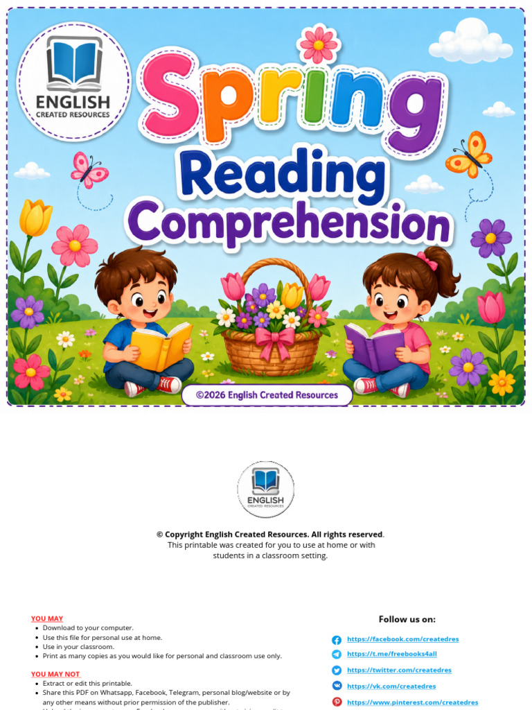 Spring Reading Comprehension Copyright 2026 English Created Resources ...