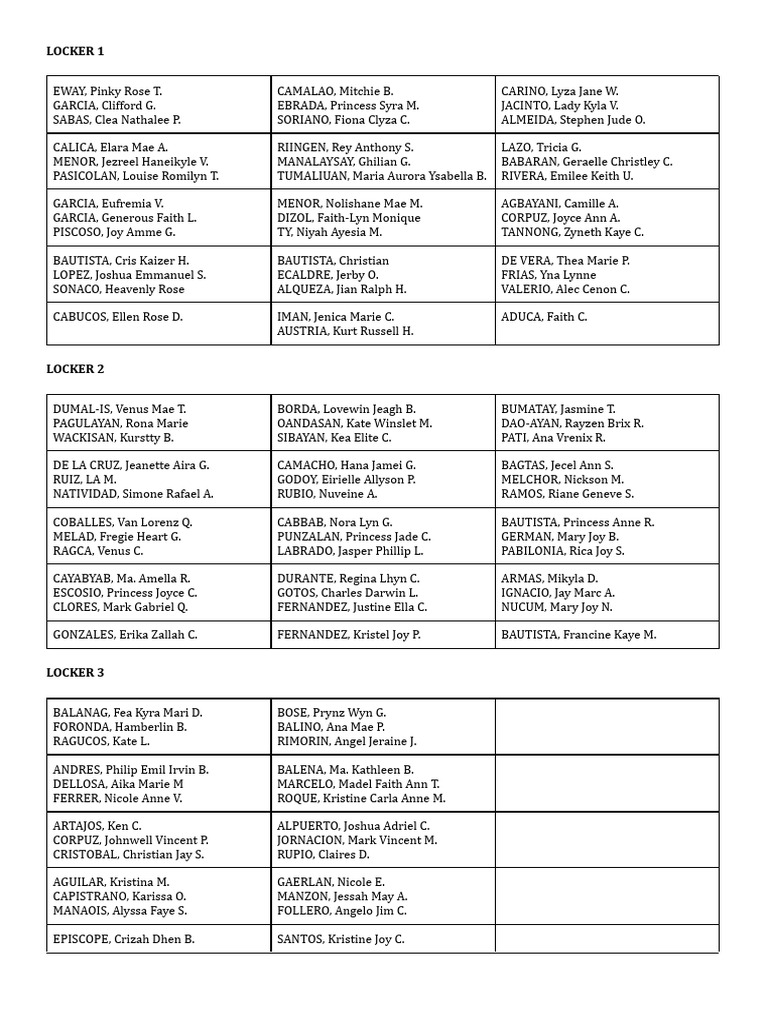 Locker Assignment Batch b | PDF