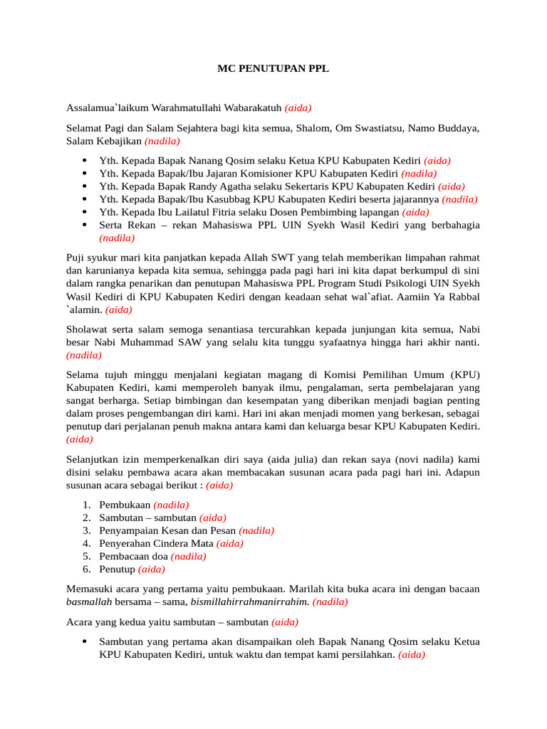 Mc Penutupan Ppl | PDF