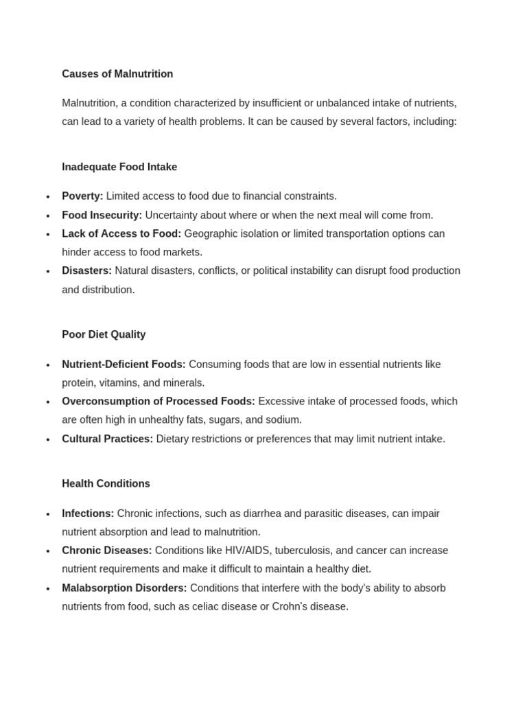 Causes of Malnutrition | PDF | Malnutrition | Nutrients