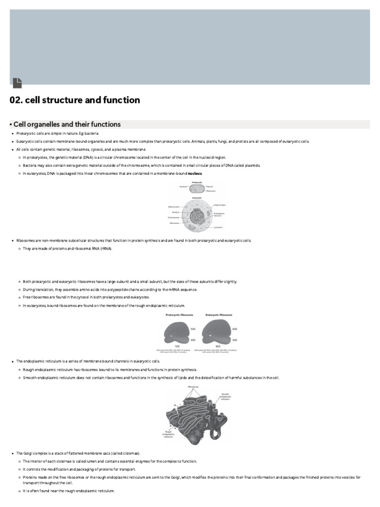 cell structure and function | PDF | Cell (Biology) | Cell Membrane
