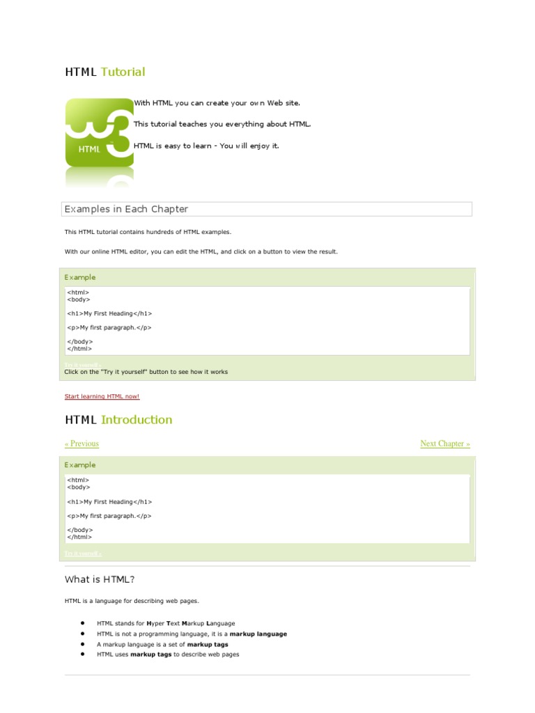 HTML Tutorial w3schools Html Element Html HTML Tutorial w3schools Html Element Html