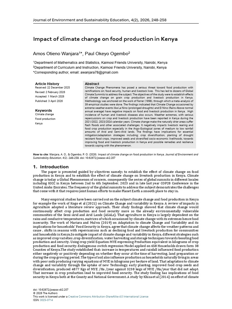2026-Wanjara-Impact of Climate Change on Food Production in Kenya | PDF ...
