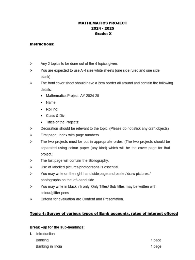 CISCE - Grade 10 - Mathematics - Project Guidelines - AY 24-25 | PDF ...