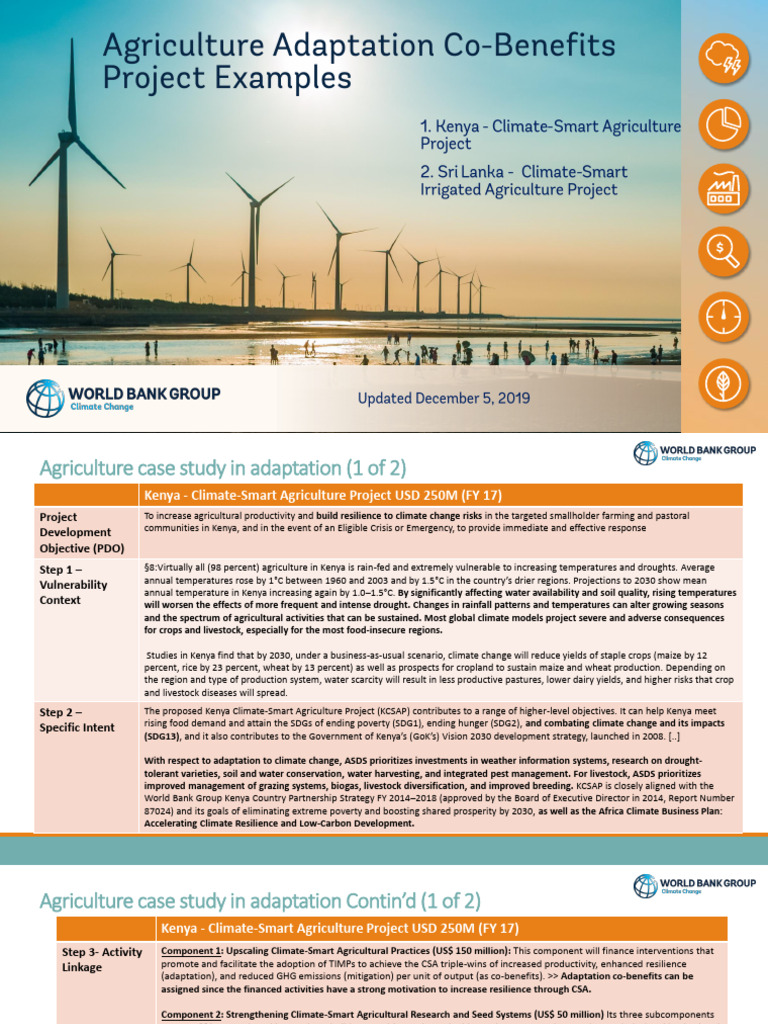 2019 World Bank Cobeneficts Agriculture Adaptation Project Examples ...