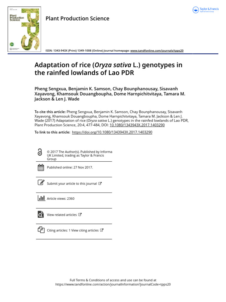 2017-Sengxua-Adaptation of Rice Oryza Sativa L. Genotypes in the ...