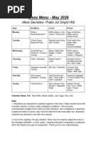 CAE NUST Hostel Mess Menu 2026 | PDF | Lunch | Food And Drink Preparation