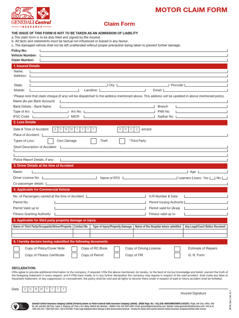 GCI Individual Motor CLaim Form | PDF | Driver's License