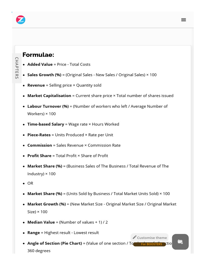 Business All Units Formula Sheet | PDF | Revenue | Business