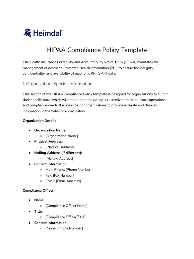 HIPAA Compliance Policy Template | PDF | Health Insurance Portability ...