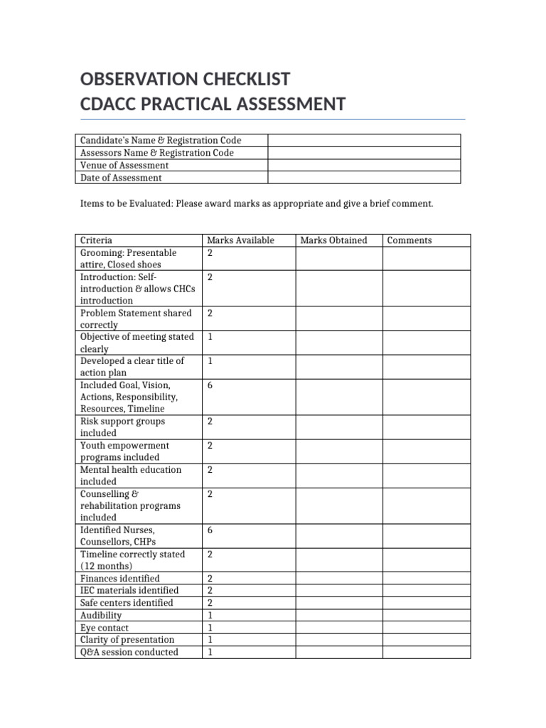 CH Diagnosis and PartnershipObservation_Checklist-1 | PDF