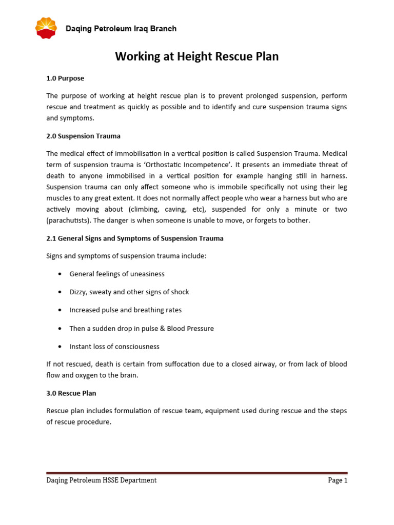 Working at Height Rescue Plan | PDF | Medical Emergencies | Medicine