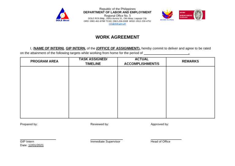 Work Agreement | PDF