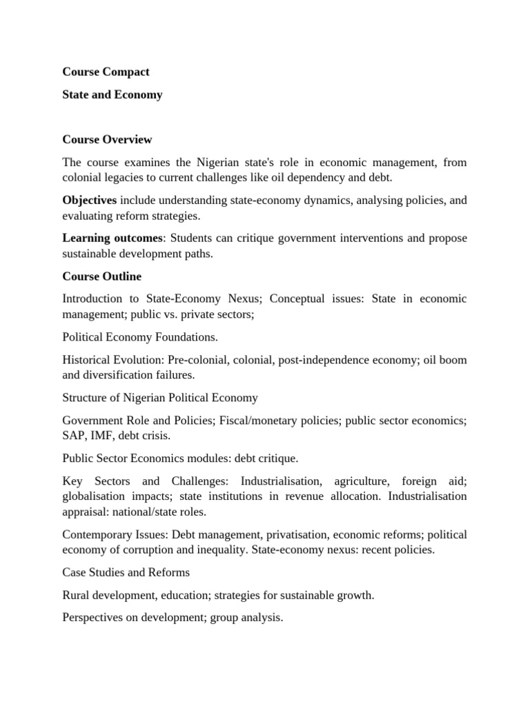 Course Compact for State and Economy | PDF