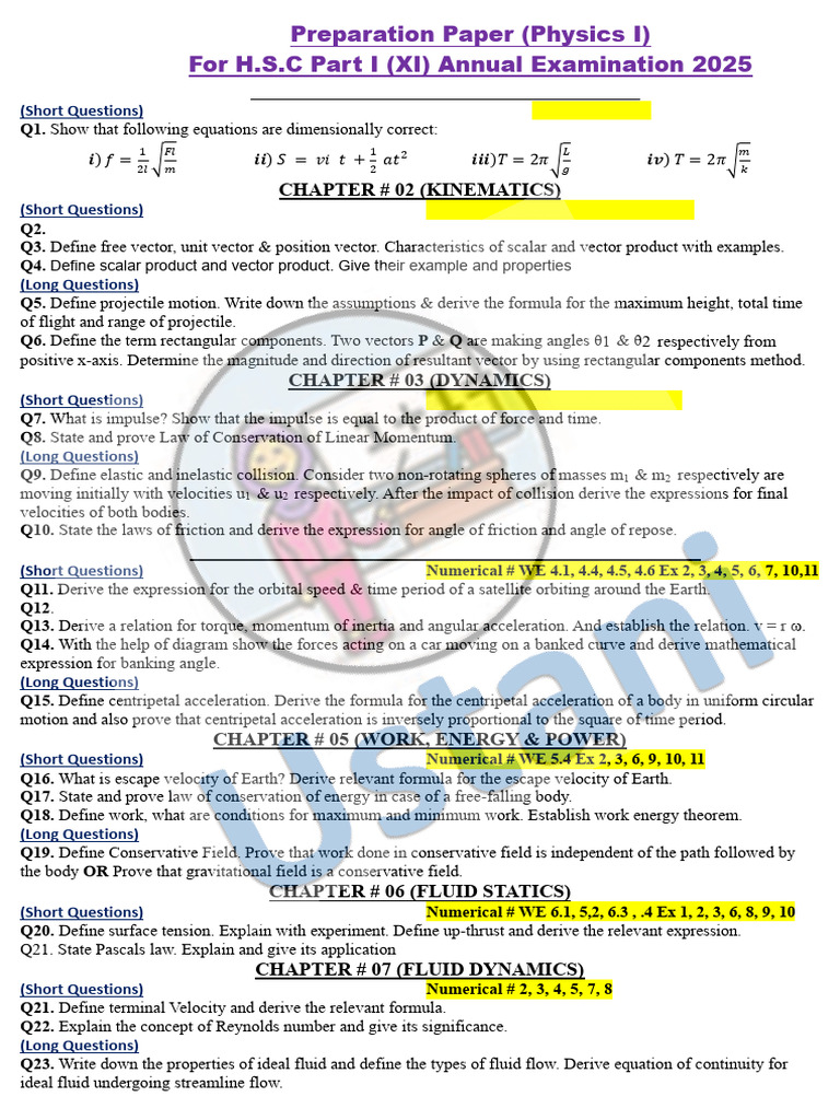 XI Physics Preparation Paper 2025 Final WATERMARK | PDF | Capacitor ...