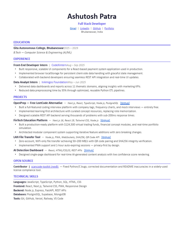 Resume 1 FullStack Ashutosh Patra.docx | PDF | Software | Information ...