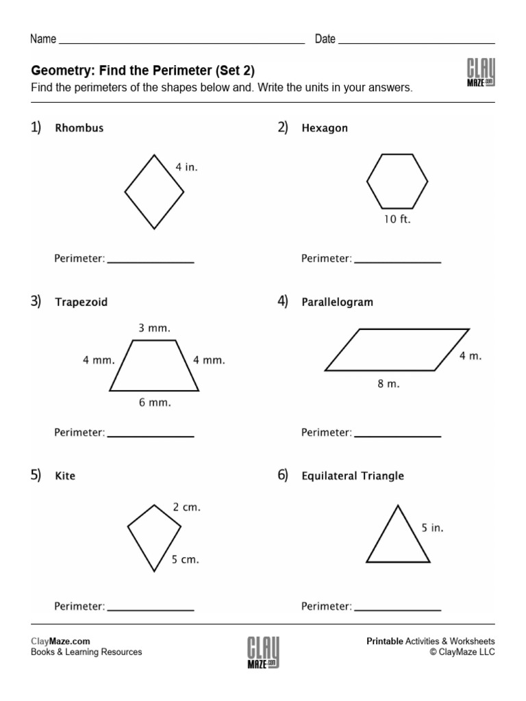 Geometry Find the Perimeter Set 2 | PDF