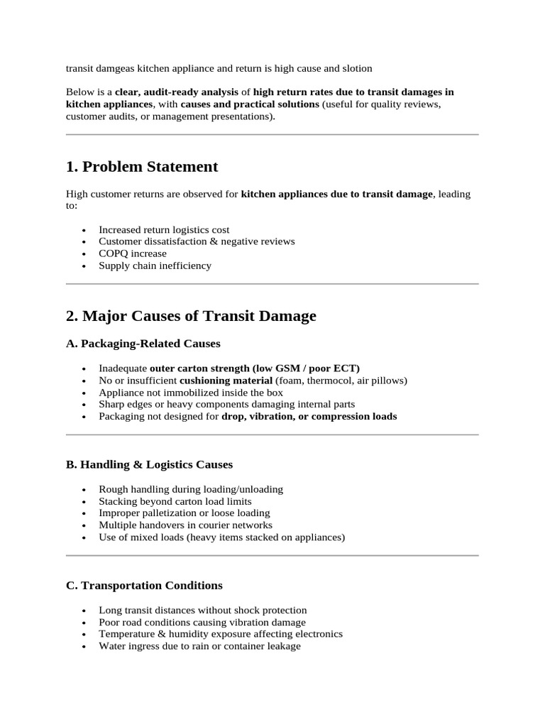 Transit Damage Causes | PDF | Logistics | Pricing