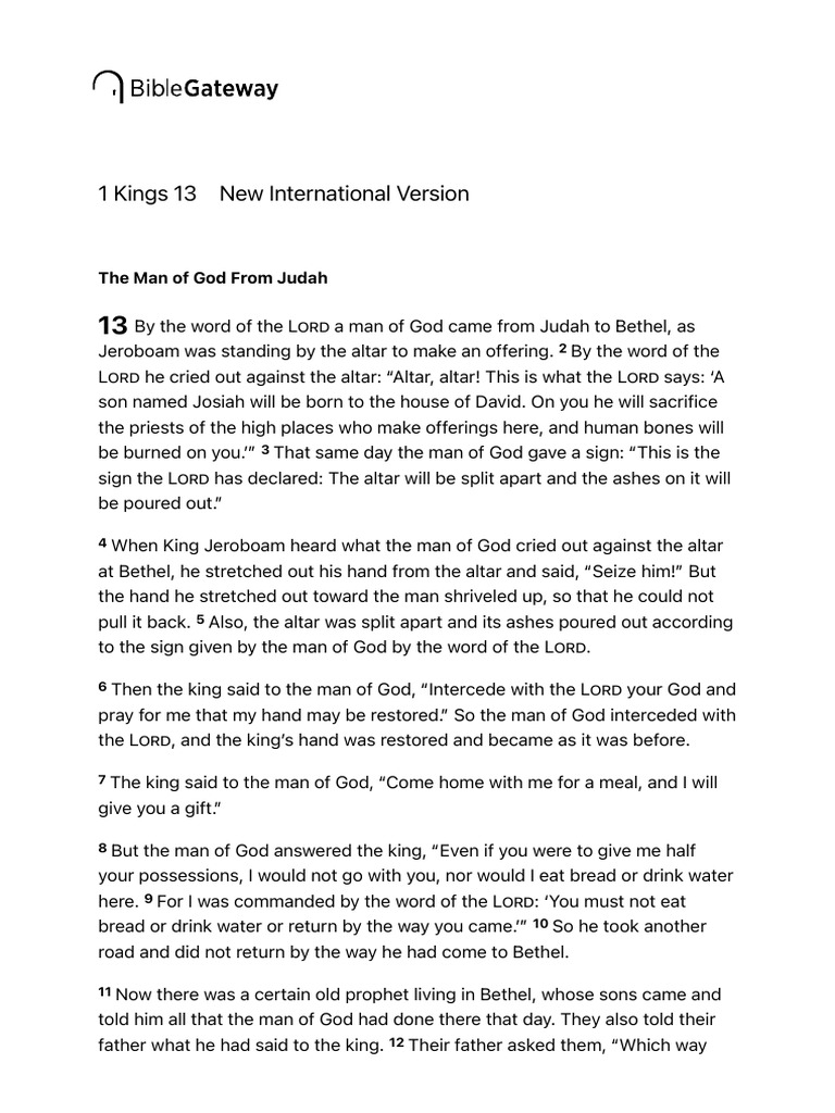 1 Kings 13 NIV - The Man of God From Judah - By the Word - Bible ...