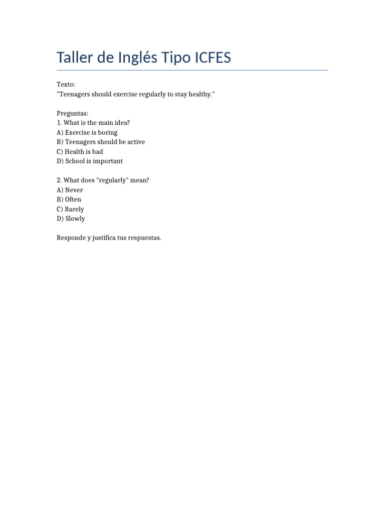 Taller ICFES Ingles | PDF
