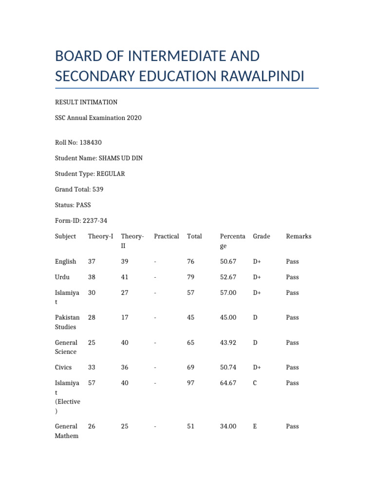 Result Template | PDF