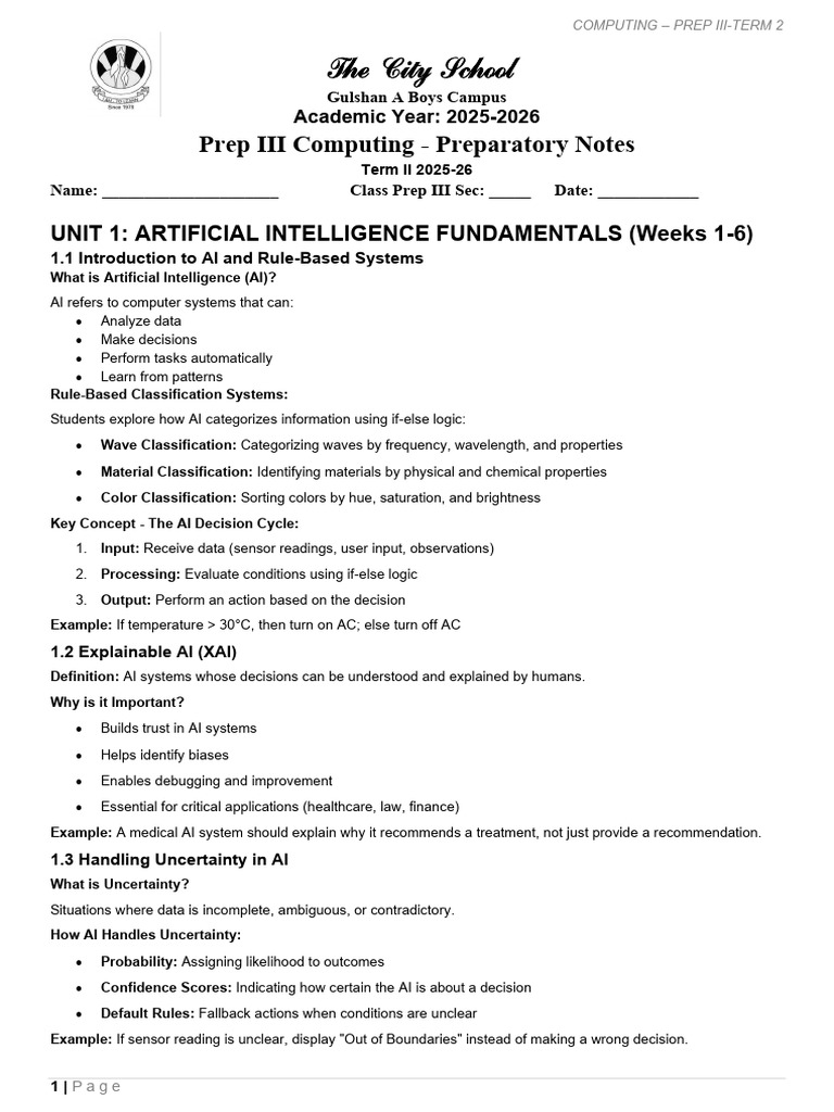 Prep III Computing - TERM2- Preparatory Notes | PDF | Artificial ...