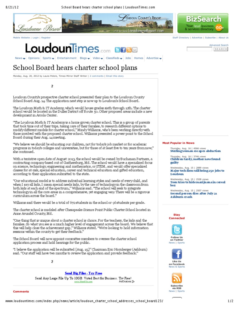 School Board Hears Charter School Plans - LoudounTimes | PDF | Charter ...