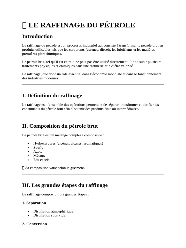 ?️ LE RAFFINAGE DU PÉTROLE | PDF | Pétrole | Gazole
