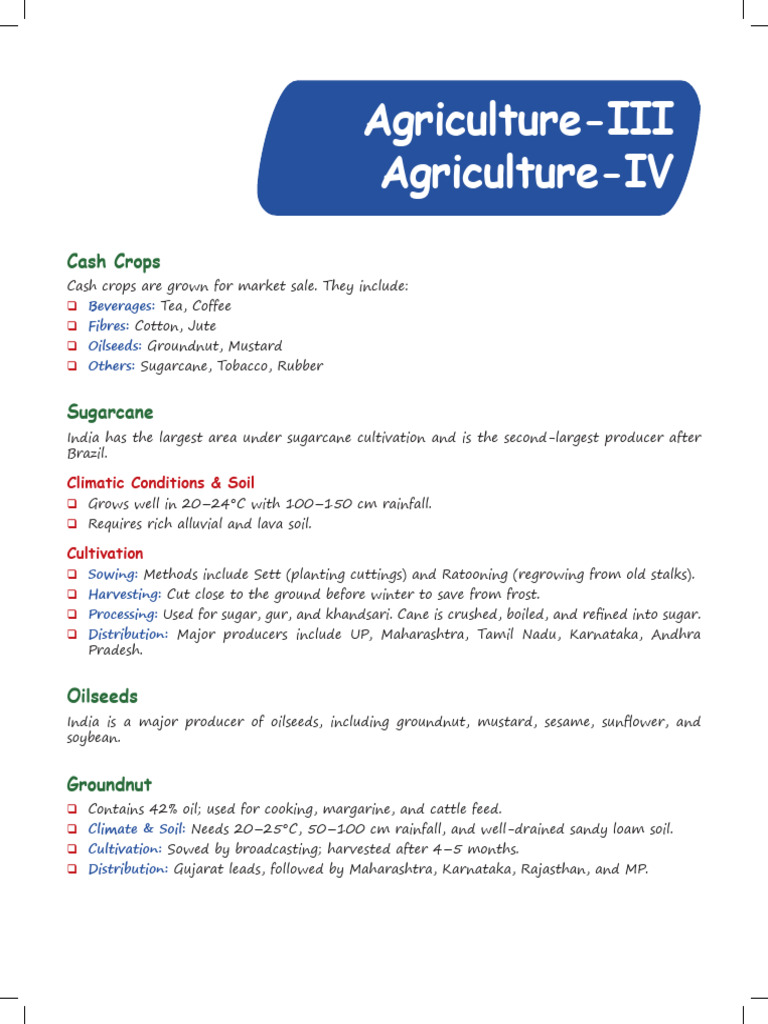 Geography - Agriculture III IV Cash Crops : Handwritten Notes & CYQs ...