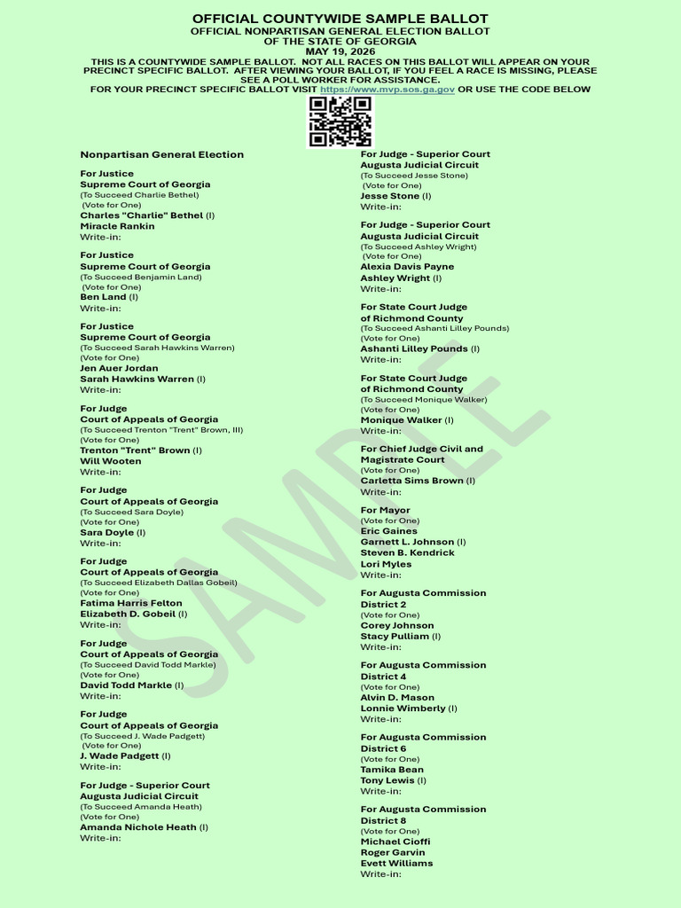Nonpartisan Sample Ballot | PDF | Augusta