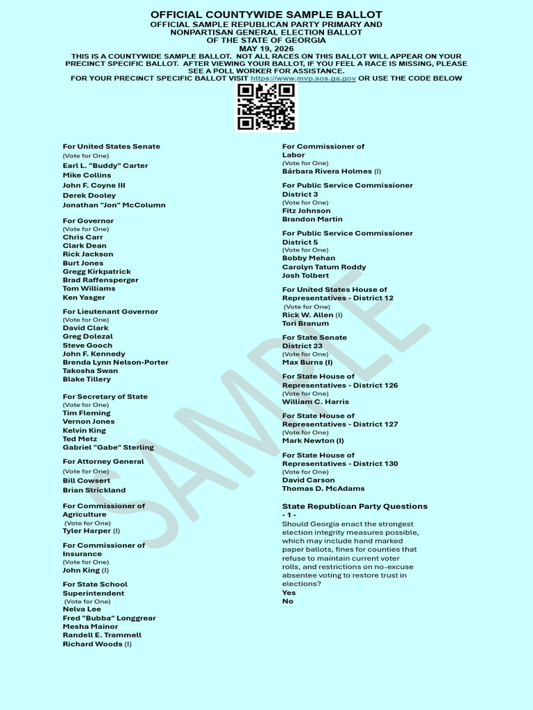 Republican Sample Ballot | PDF | Augusta