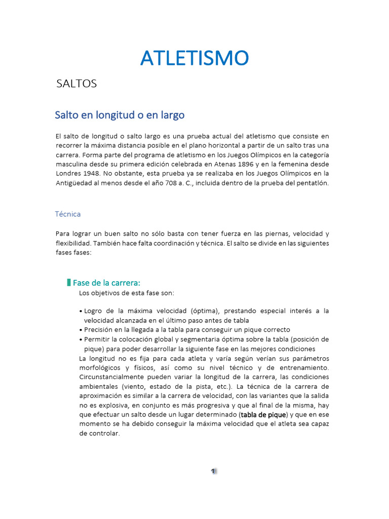 07 - ATLETISMO - SALTOS | PDF | Deporte del atletismo | Juegos de ...