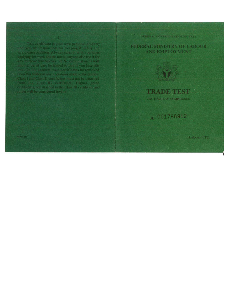 Trade Test Certificate. | PDF