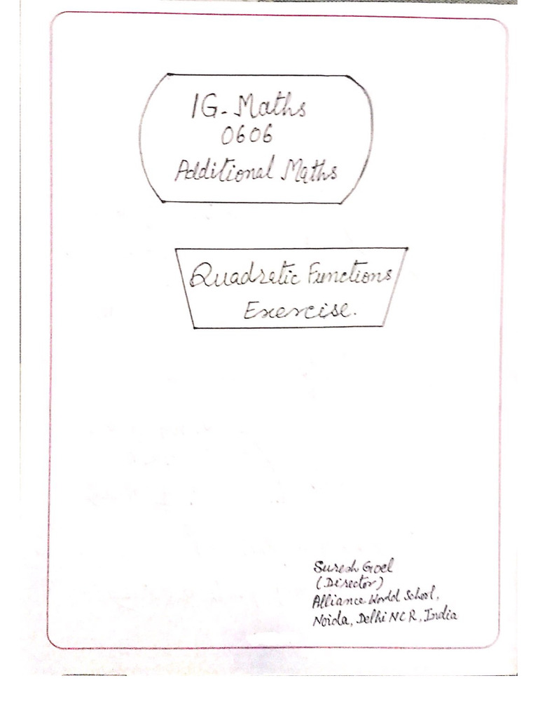 Ig 0606 Quadratic Functions Exercise | PDF