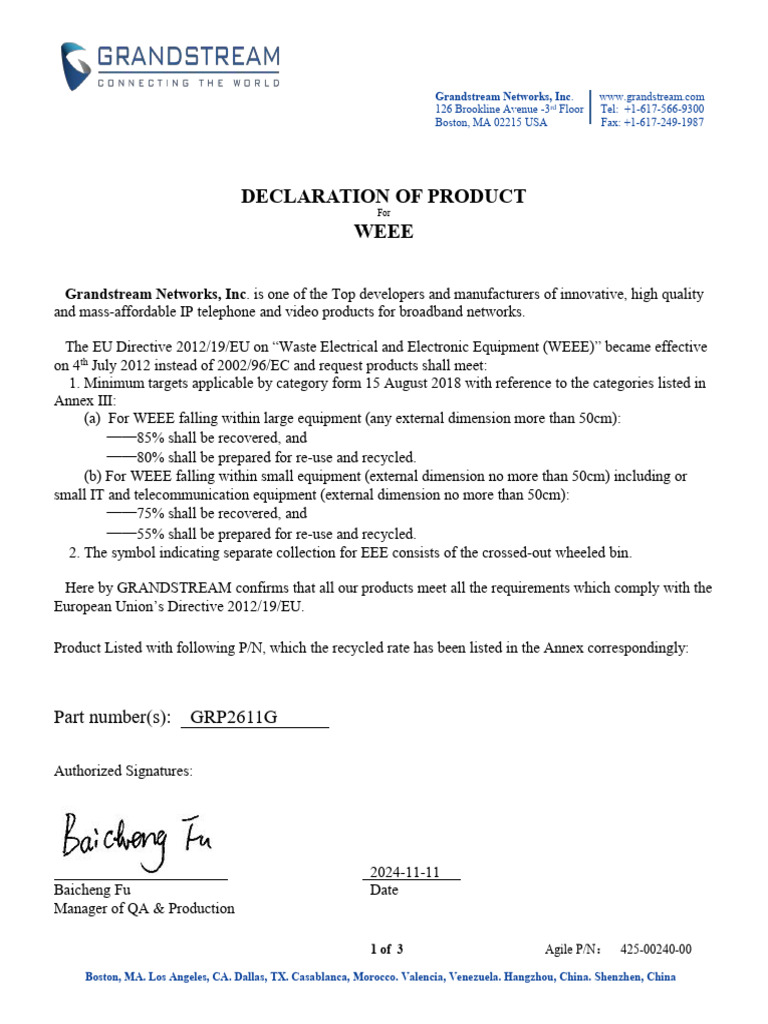 Grp2611g Weee Declaration | PDF | Manufactured Goods | Electrical ...