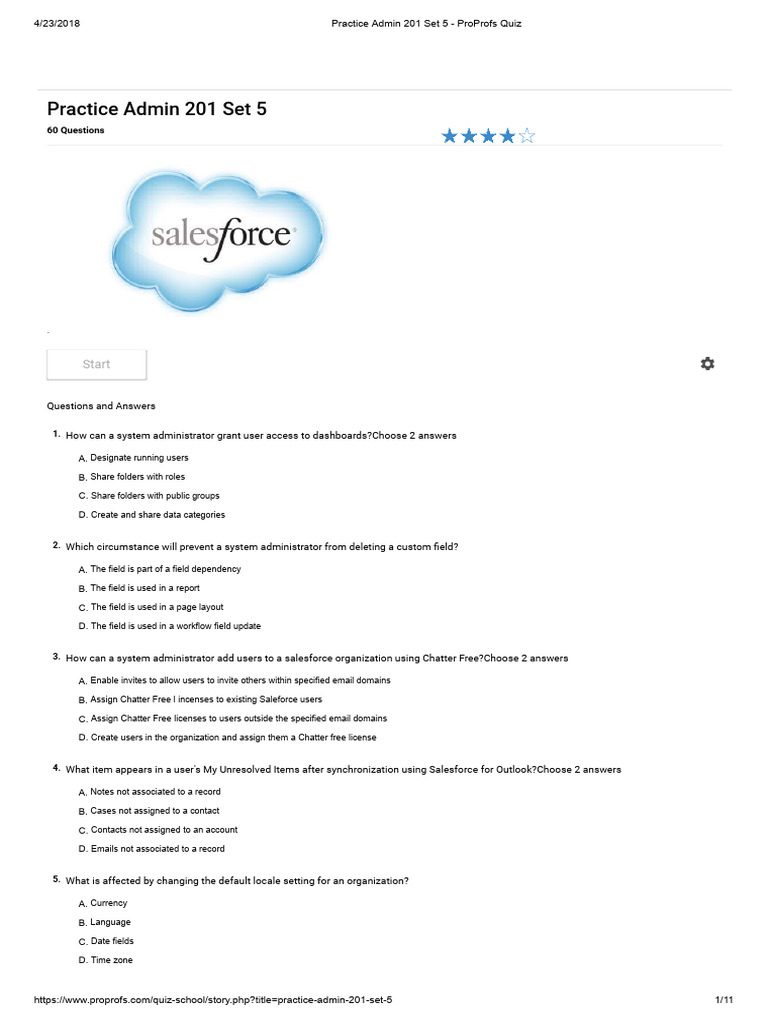 Practice Admin 201 Set 5 - ProProfs Quiz | PDF
