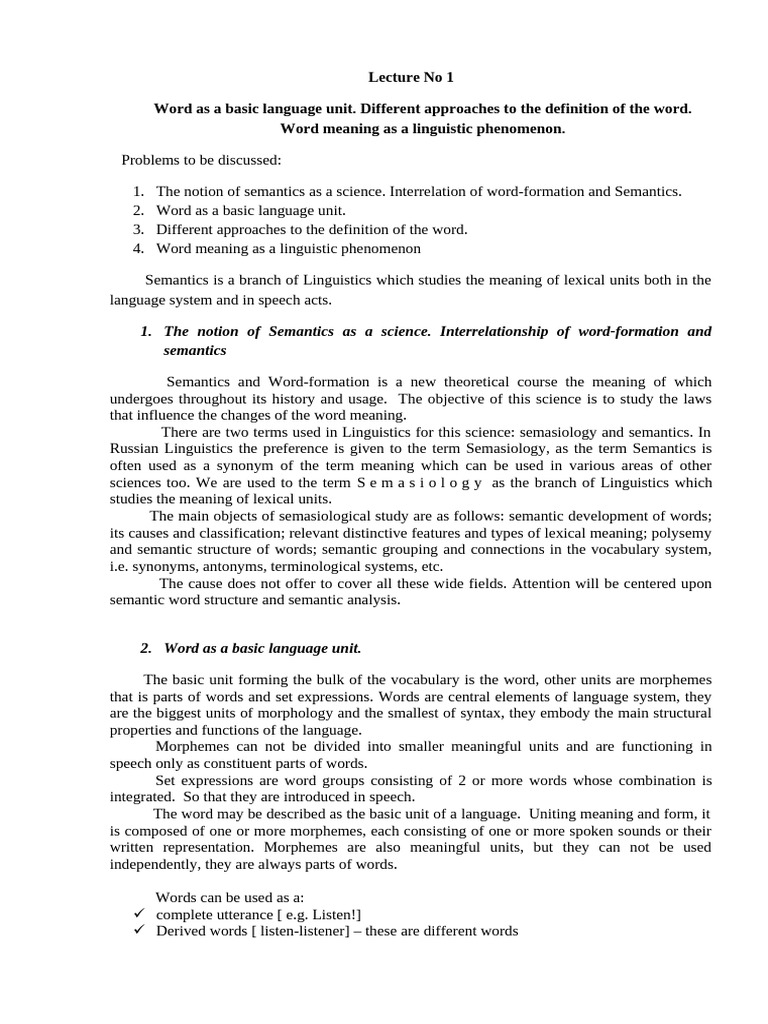 Lecture No 1 Semantics and word-formation | PDF | Word | Morphology ...