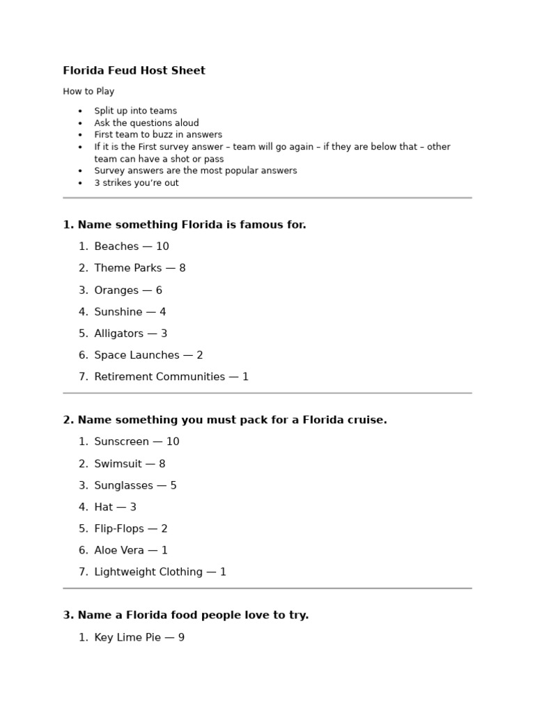 Florida Fued Answers | PDF | Florida