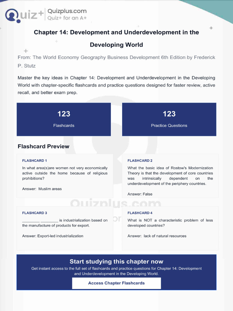 Flashcards for Chapter 14 Development and Underdevelopment in the ...