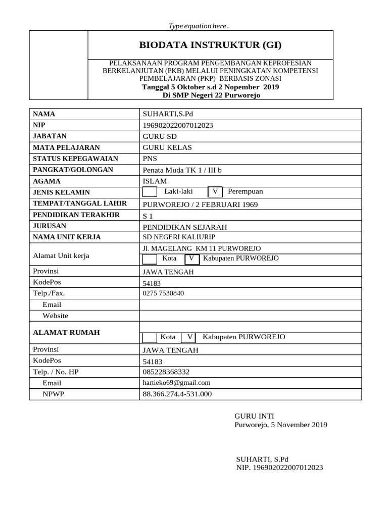 Form Biodata Panitia, NS, Peserta | PDF