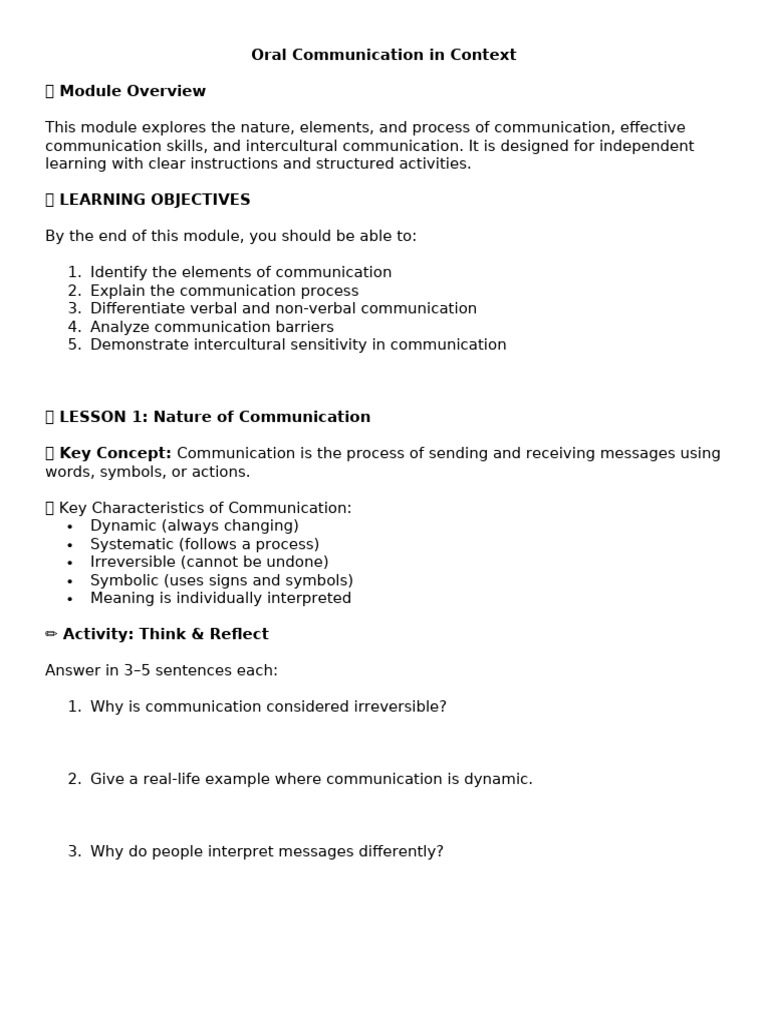 Oral Communication in Context | PDF | Nonverbal Communication ...