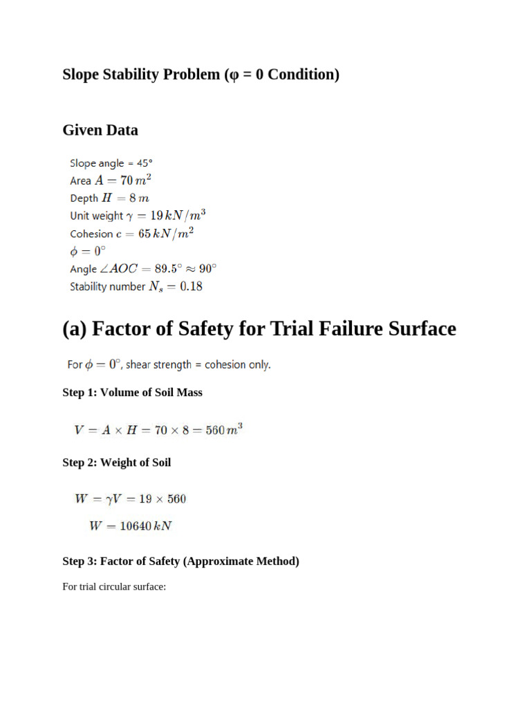 Slope Stability Problem (φ = 0 Condition) | PDF