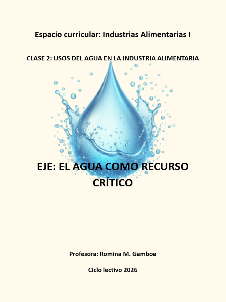 CLASE 2 EL AGUA EN LA INDUSTRIA ALIMENTARIA | PDF | Agua | Alimentos