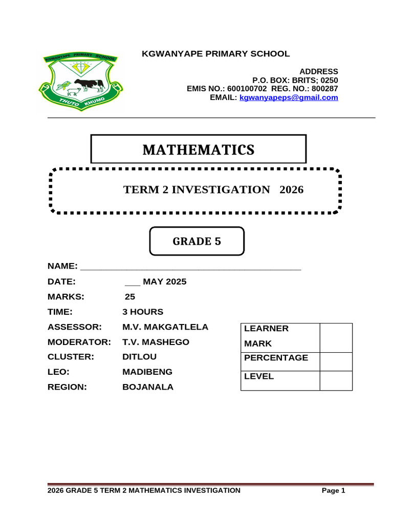 Grade 5 Term 2 Investigation 2026 | PDF | Mathematics