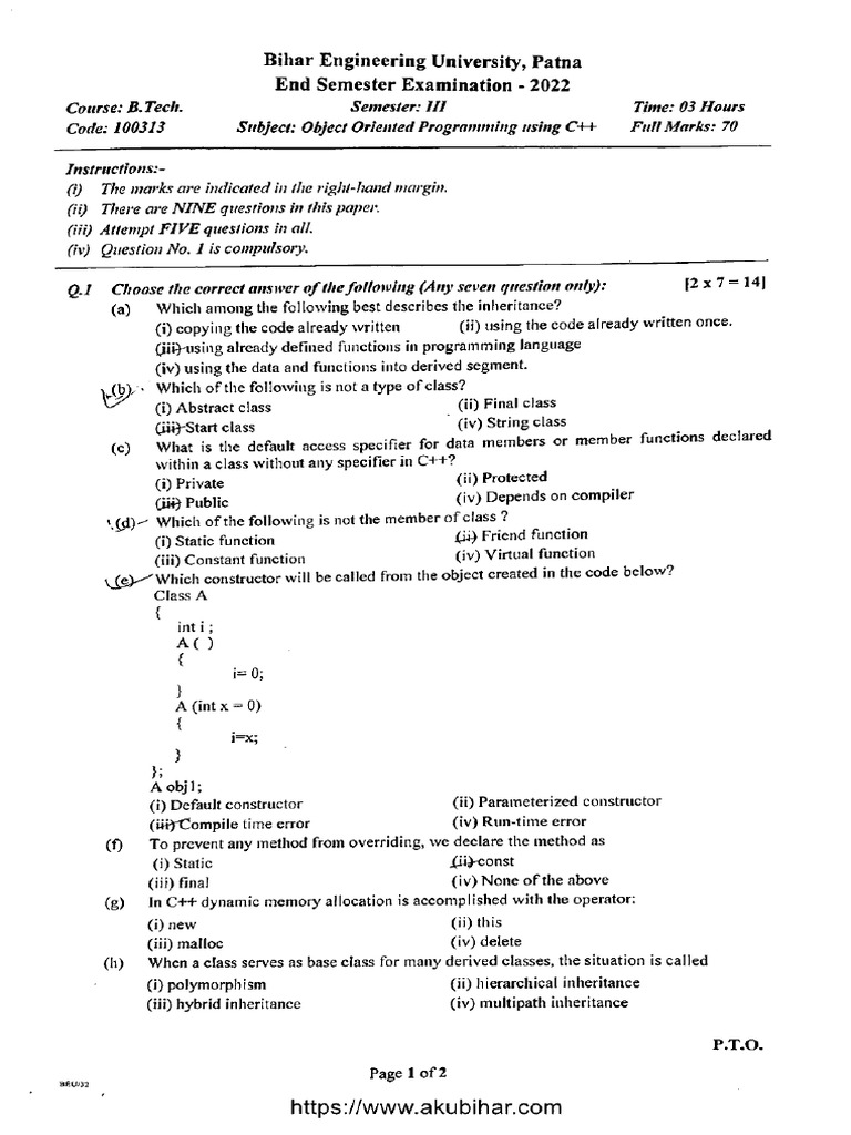 Oops Sem-3 Pyq | PDF