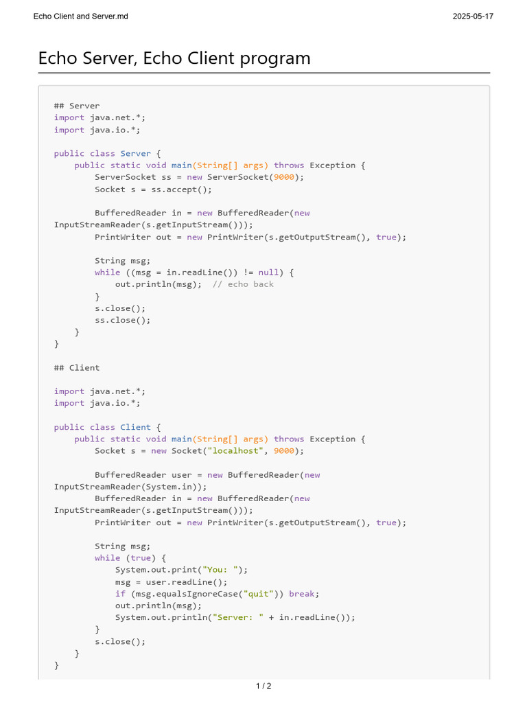 Echo Client and Server | PDF